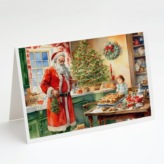 Cookies with Santa Claus Papa Noel Greeting Cards Pack of 8 7 in x 5 in