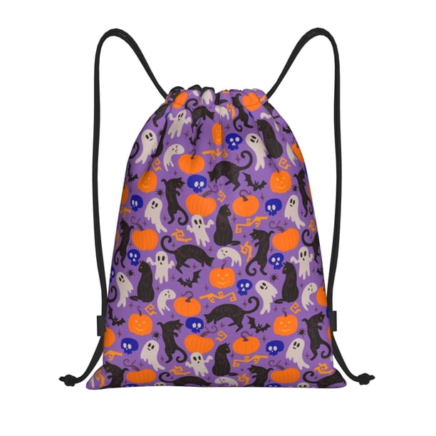 Fotbe Halloween Black Cats Bolsa Mochila con Cordón Estampada, Bolsa de Gimnasio Deportiva, Bolsa Cinch, Bolsa con Cordón para Hombres y Mujeres-Medium