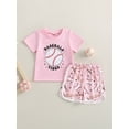 thumbnail image 2 of Mialoley Ensembles de Shorts d'Été pour Filles Tout-Petits, Hauts à Manches Courtes Roses avec Imprimé Baseball, 2 of 9