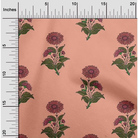 oneOone Cotton Flex Peach Fabric Floral Block Sewing Material Print Fabric By The Yard 40 Inches