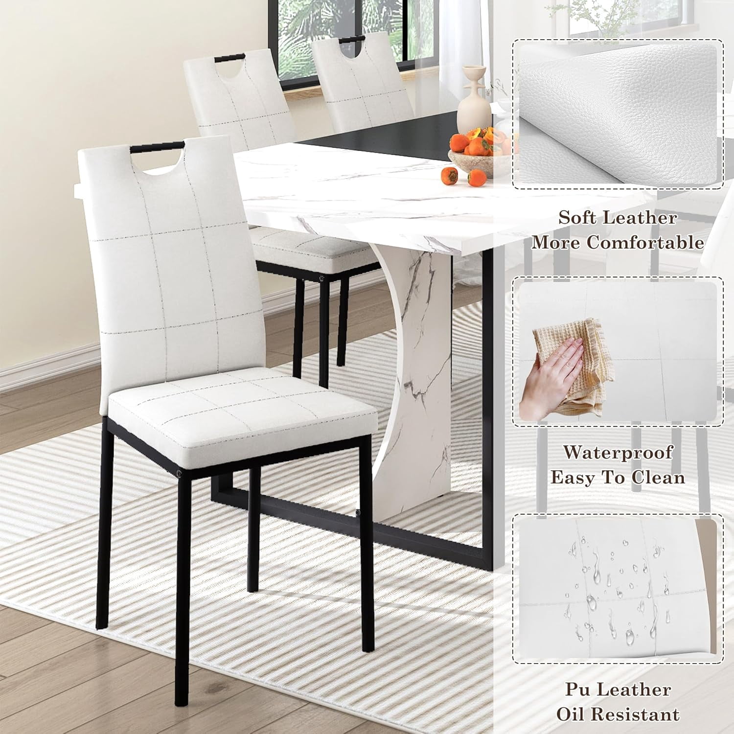 ChVans 7 Pcs Dining Table Set for 4-6 People with Chairs,71" Kitchen Dinner Table W/Waterpoof Wooden Tabletop,6 PCS Upholstered PU Chairs,Rectangular Wood Tables W/Adjustable Leg for Home Dining Room