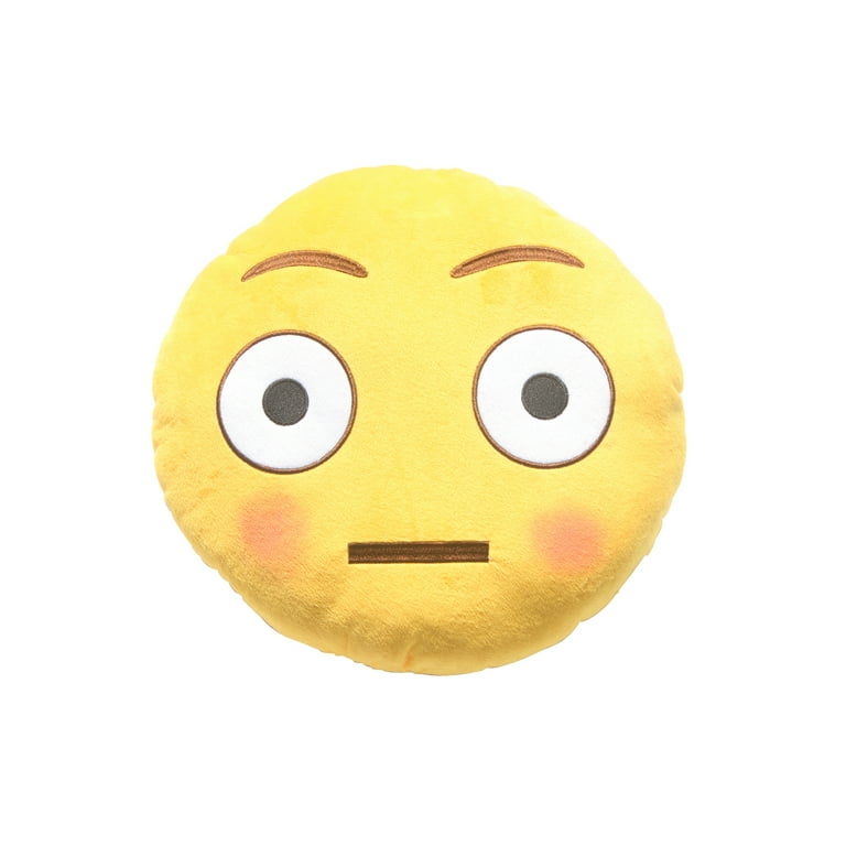 EMOTICON EMOJI SOFT YELLOW ROUND CUSHION PILLOW STUFFED PLUSH TOY FLUSHED 