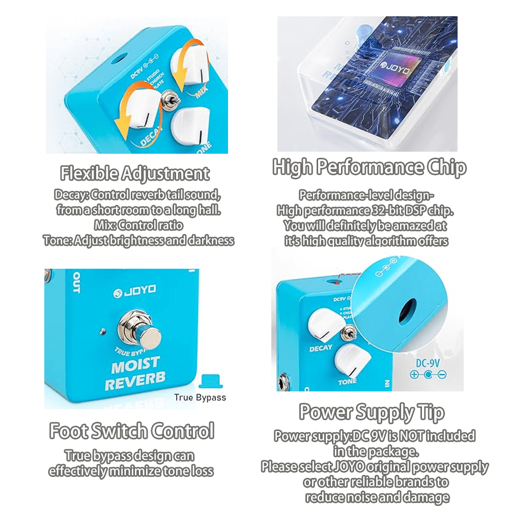 JOYO JF-20 MOIST Aluminum Alloy Digital Reverb Guitar Effect Pedal, 3 Reverb Modes with True Bypass for Electric Guitar
