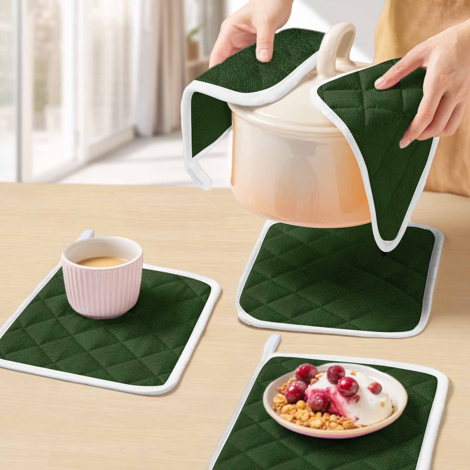 Solid Dark Green Pot Holders for Kitchen Heatproof Potholder, 3 Pack Retro Minimalism Abstract Denim Texture Hot Pads Multipurpose Oven Pads Cloth Potholders Trivet for Cooking Baking