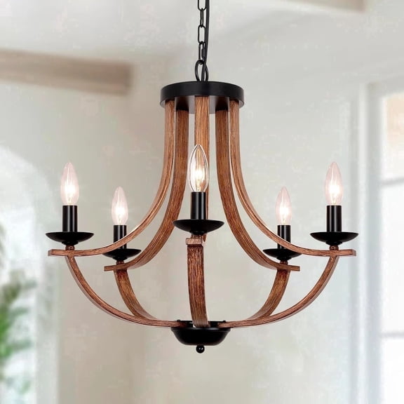 Farmhouse 5-Light Black Chandelier, 21" Candle Style Ceiling Light for Kitchen Island and Dining Room