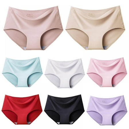 

Clearance! Women s Seamless Briefs Pack of 4 Ice Silk Panties Mid-Rise No Show Underwear XL