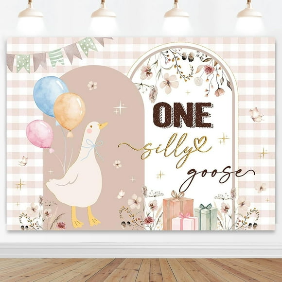One Silly Goose Backdrop Goose 1st Birthday Decorations Banner Our Little Goose is Turning One Goose Farm Barnyard 1st First 1 Year Old Birthday Party Decorations (7x5ft)