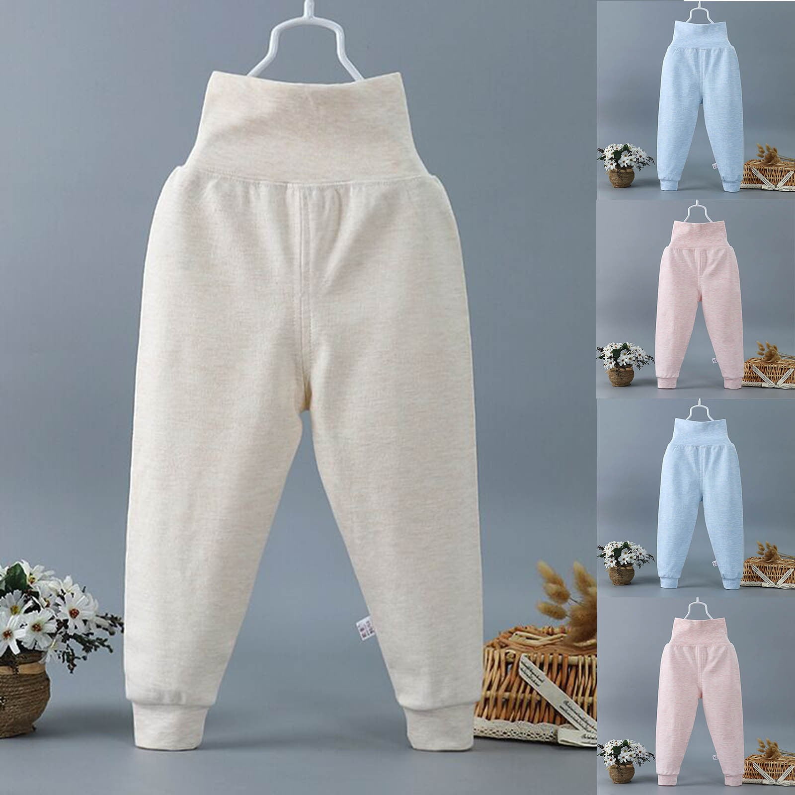 Htigea Unisex Toddler Jogger Pants Kids Cotton Elastic Waist Winter Baby Sweatpants Pants Beige,3 Months