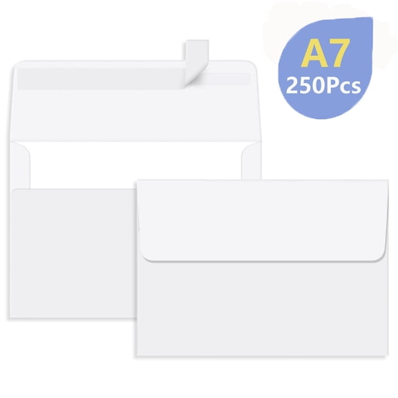 BagDream 250 Pack A7 White Envelopes 5.25 x 7.25 Printable Invitation Envelopes Self Seal for Cards, Photos RSVP, Greeting Cards