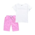 thumbnail image 2 of yuCgh Girls' 2-Piece Set Color Tee & Shorts Outfit, Summer Casual Playwear, Breathable Cotton Short Sleeve Top and Elastic Waist Shorts, Perfect for Outdoor Activities,White 170, 2 of 3