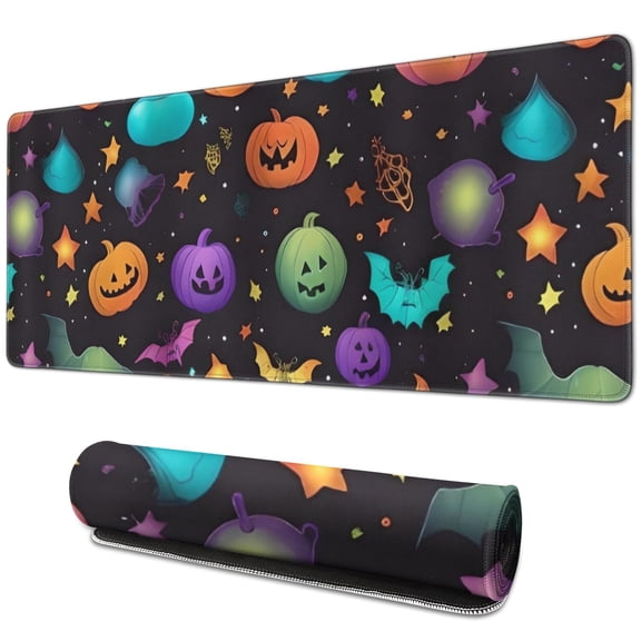 Long Mouse Pads for Desk,Whimsical Halloween Pattern Desk Mats on Top Of Desks, Desk Mouse Pad Extra Large with 3mm Non-Slip Base and Stitched Edge for Gaming,Office,Work,Home 31.5x11.8in