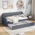 thumbnail image 3 of Tcbosik Twin Size Upholstered Daybed with Pop-up Trundle & USB Ports, Woven Fabric Sofa Bed, Bed Frame for Small Space, Living Room, Guest Room, Wood Slats Support, Gray, 3 of 10