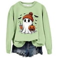 thumbnail image 2 of DDAPJ pyju Women Vintage Halloween Hoodless Sweatshirts Cute Ghost Pumpkin Graphic Pullover Casual Long Sleeve Crewneck Tops Light Green XXL, 2 of 3