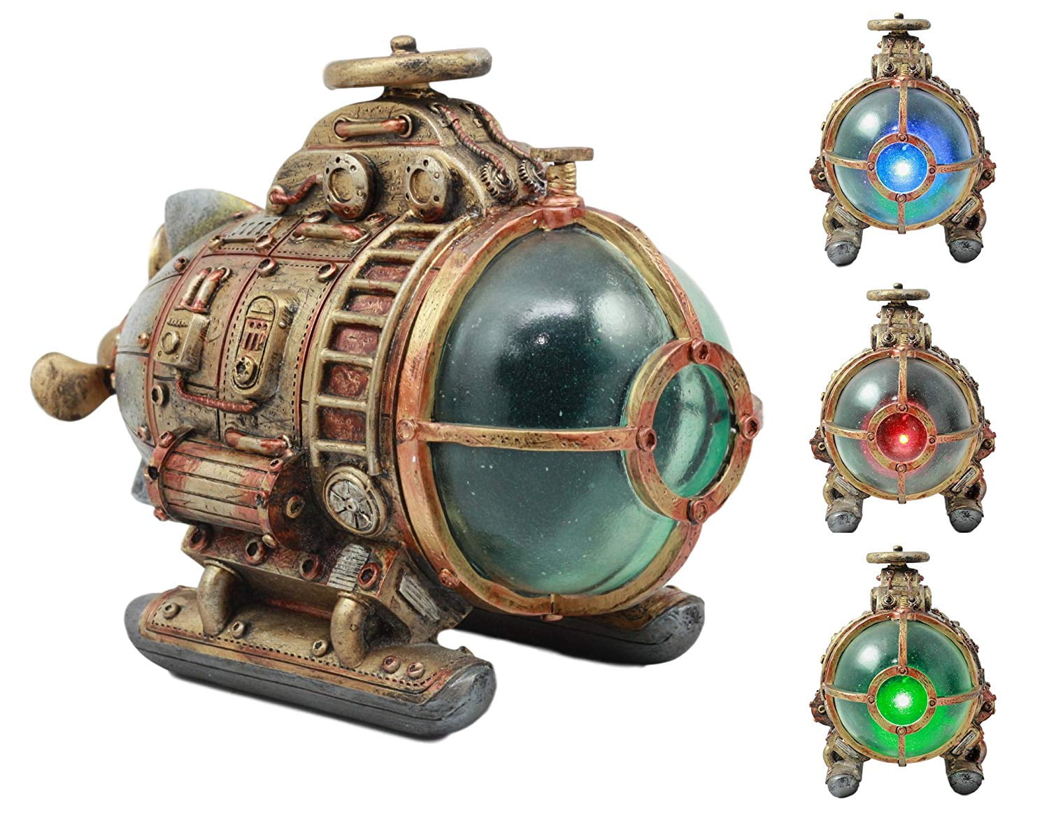Vintage Design Holmes Nautilus Steampunk Submarine LED Night Light Statue 7.5"L