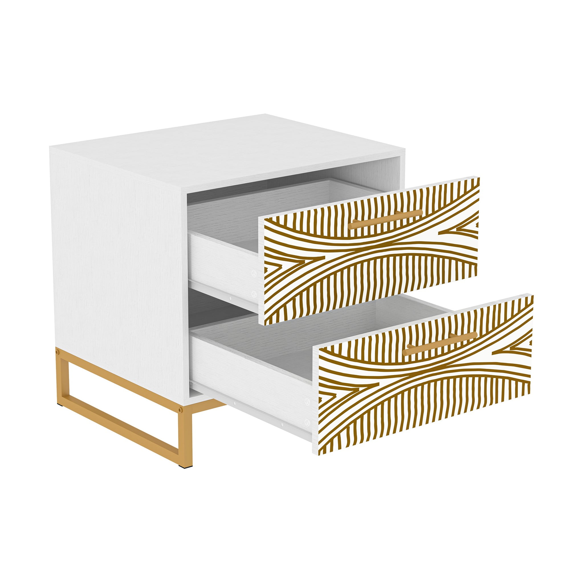 Finihen Modern Nightstand, Side Table with 2 Drawer, 3D Painted Design End Table with Metal Legs for Bedroom, Dorm and Small Spaces, White Finihen Modern Nightstand, Side Table with 2 Drawer, 3D Painted Design End Table with Metal Legs for Bedroom, Dorm and Small Spaces, White