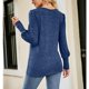 thumbnail image 5 of Jersey de manga larga para mujer, Top con cuello redondo y puños con botones, blusa holgada y cómoda para mujer, Top azul S, 5 of 7
