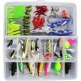 thumbnail image 1 of Kit de señuelos para pesca lunar, 120 piezas: spinnerbaits, gusanos de plástico, pececillos, poppers, señuelos, anzuelos de pesca blandos, kit de cebo de pesca portátil con caja, 1 of 5