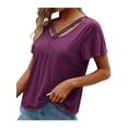 thumbnail image 3 of LilyLLL Womens Short Sleeve Strappy V Neck T Shirt Trendy Plain Blouse Tops, 3 of 5