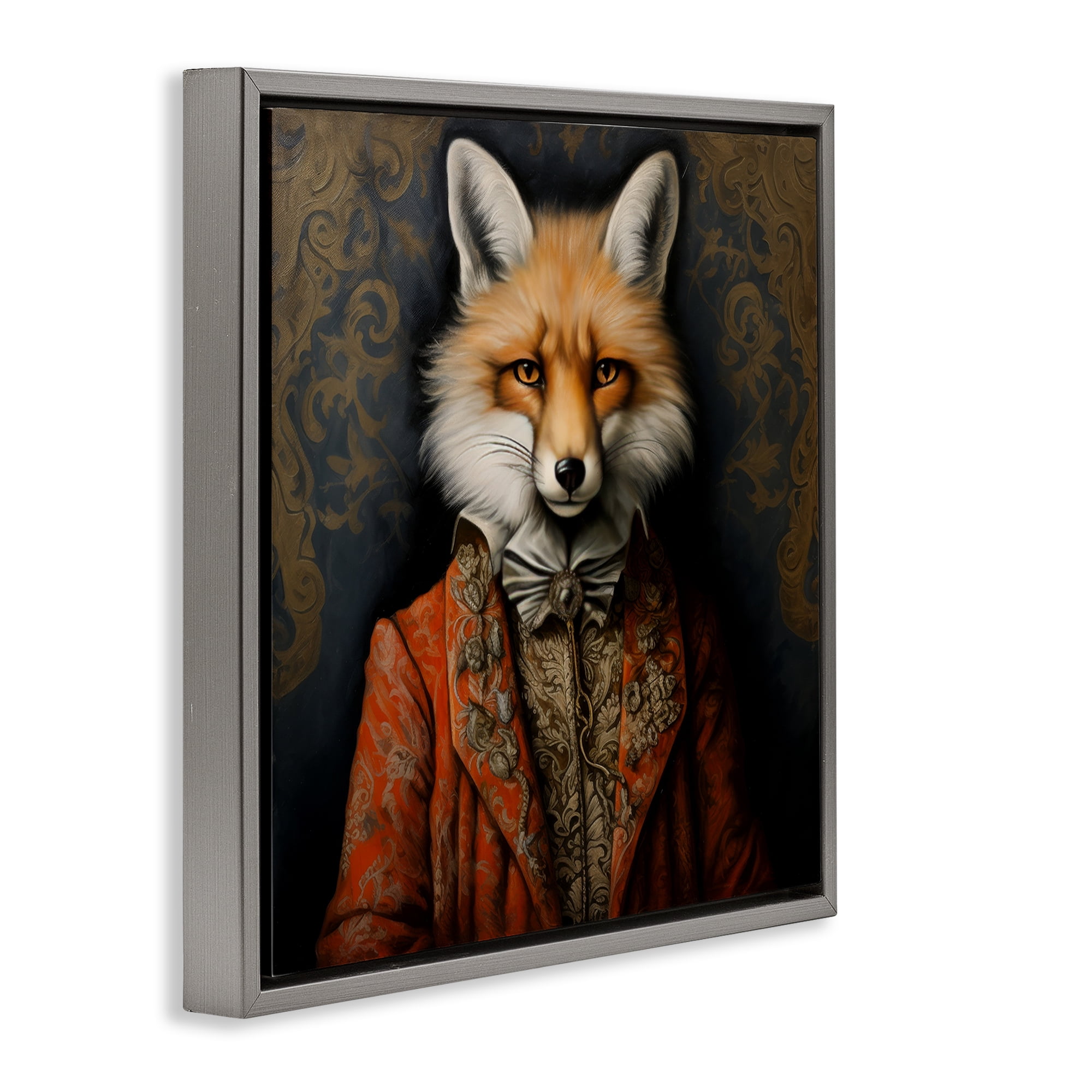 Stupell Industries Mystical Metamorphosis Fox Gray Framed Floater Canvas Wall Art, design by Lazar Studio