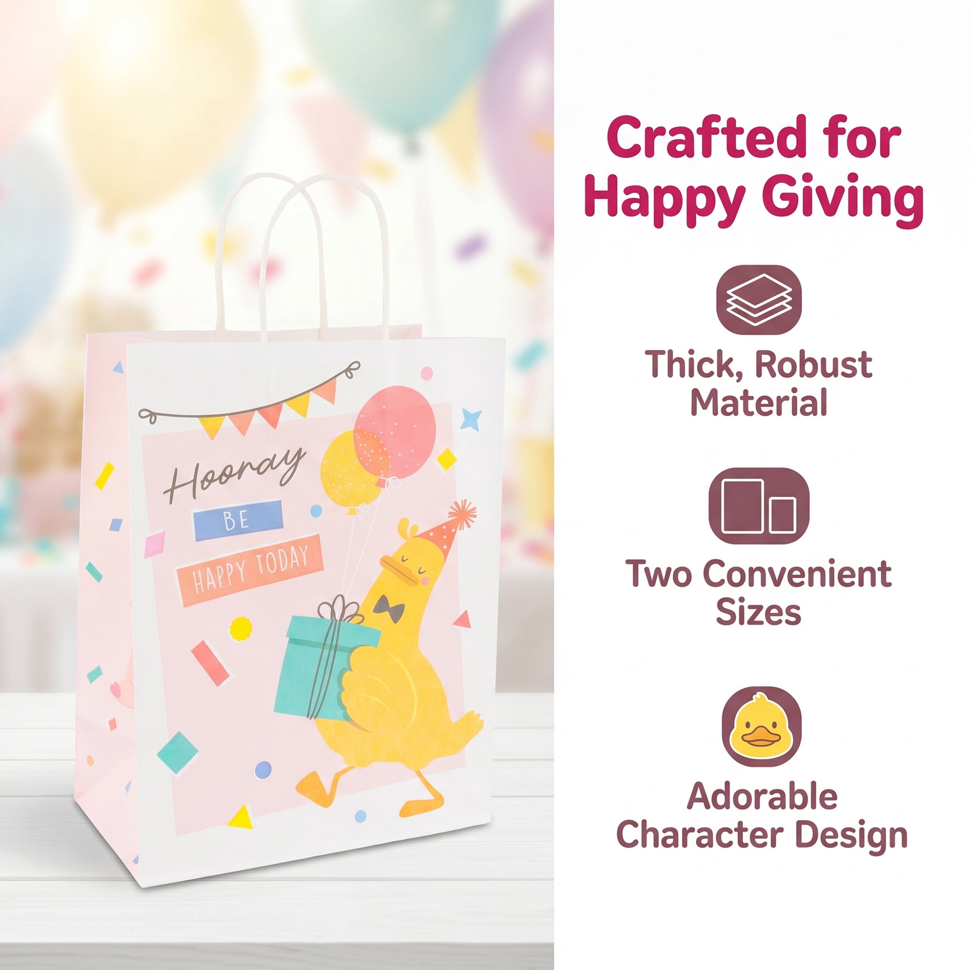 Vibrant Cartoon Gift Bags for Birthday Party Favors and Special Occasions Pink 5.9" x 3.1" x 8.3"