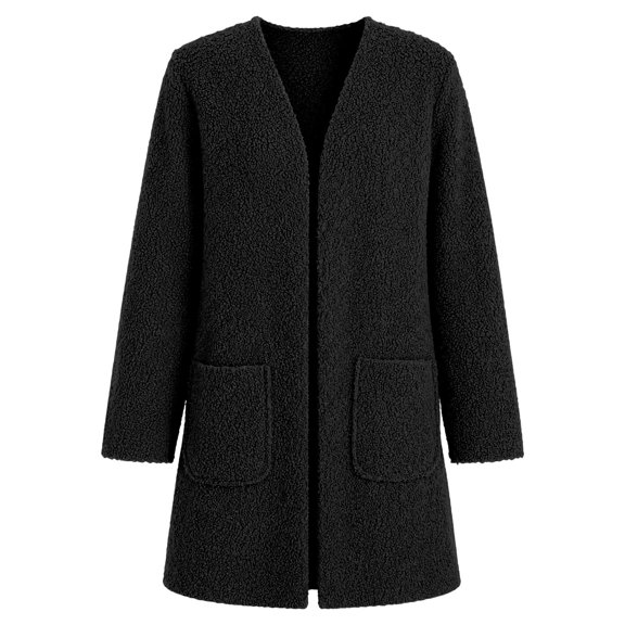Tiijoy Girls Long Cardigan Coat Fuzzy Open Front Sweater Fall Winter Outerwear, Black, Sizes 5-14