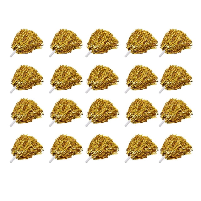 20 pompones de animadoras de PET duraderos de color puro con mango de 3,3 pulgadas para fiestas deportivas, espectáculos en el escenario, color dorado