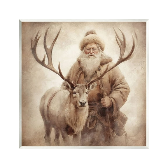 Stupell Industries Traditional Santa & Reindeer Holiday Painting Unframed Art Print Wall Art, 12 x 12