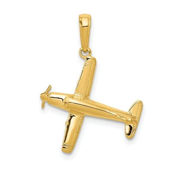 14K Yellow Gold Charm Pendant Men'S 24 mm 19 3-D Low-Wing Airplane