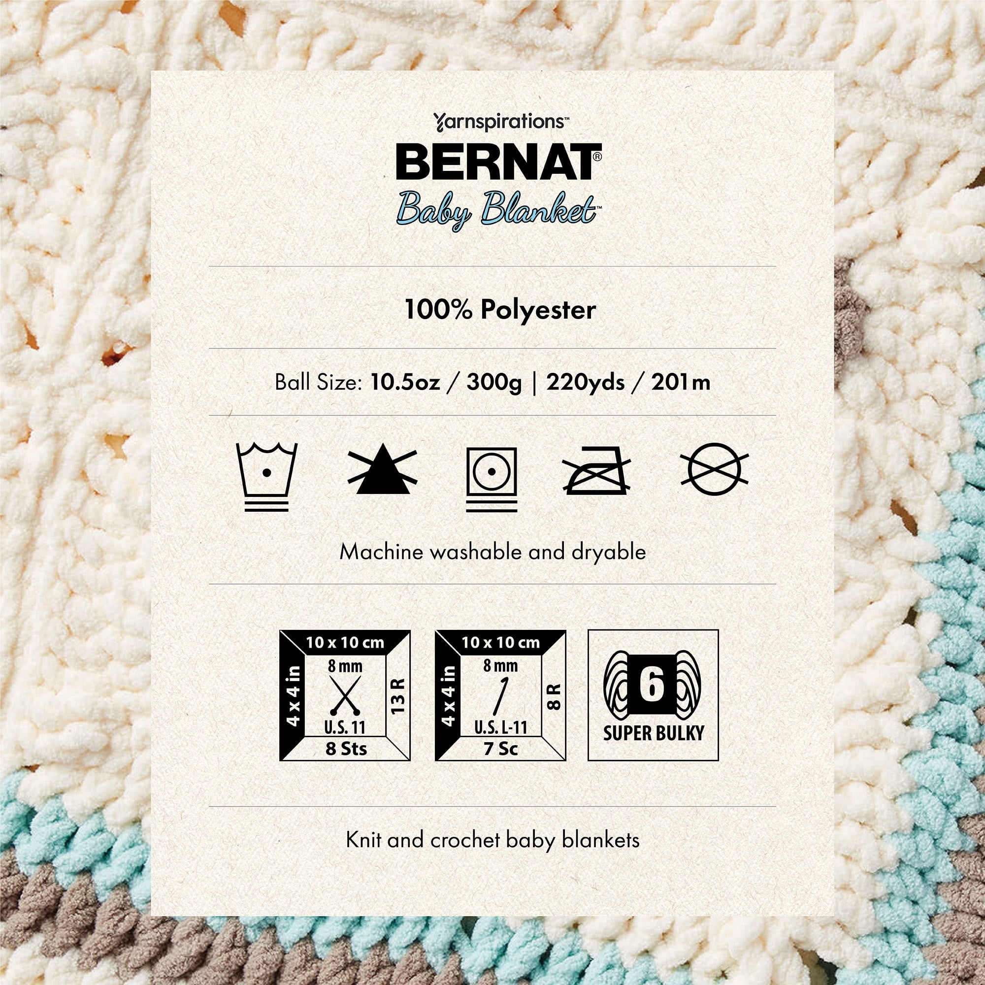 "Bernat® Fil Baby Cover™, Polyester #6 Super Volumineux, 10,5oz/300g, 220 Yards" Fil pour bébé doux de style chenille