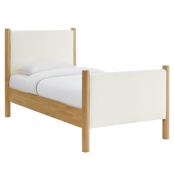 Platform Bed Frame, Twin, Off-White, Fabric, Hotel Bedroom, Modern Contemporary, HB38179