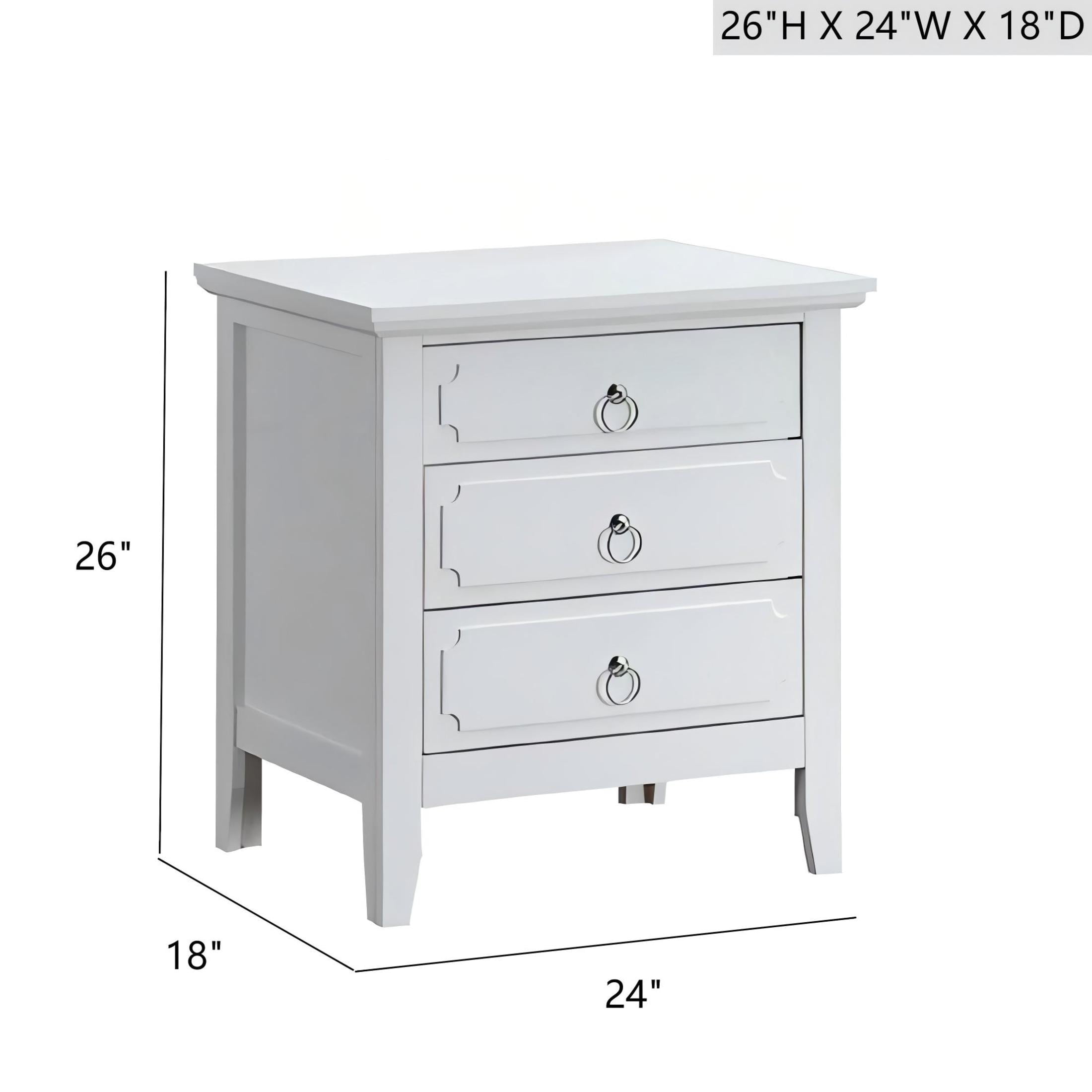 Noble House Hammond 3-Drawer Wood Nightstand, Dovetail Construction, White