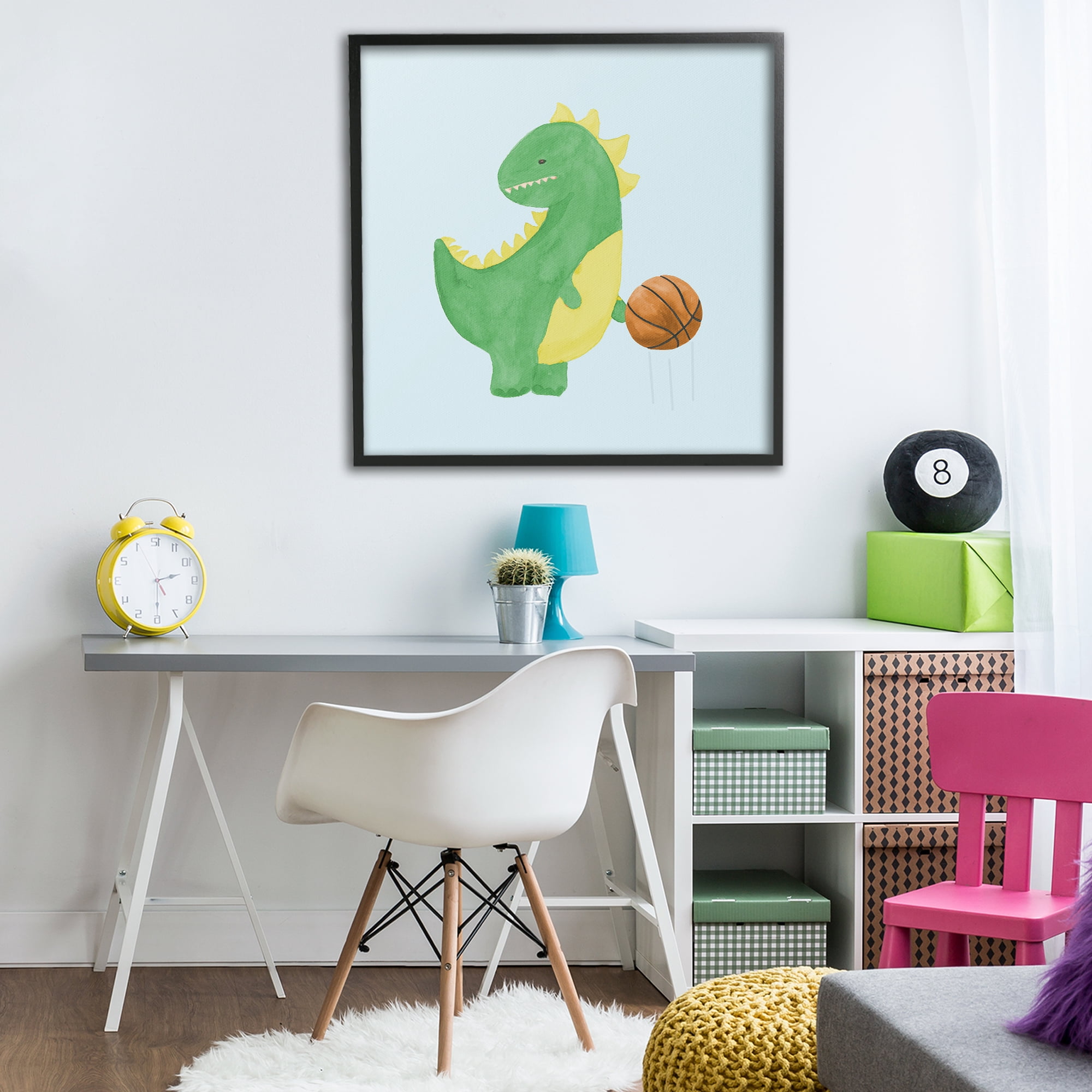 Stupell Industries Baby Dino & Basketball Black Framed Giclee Art, design by Lucille Price