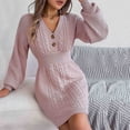 thumbnail image 2 of Vestido largo de mujer con cuello en V y rayas - Diseño con botones, tejido de punto, cintura elástica - Vestido de jersey para otoño-invierno, 2 of 6