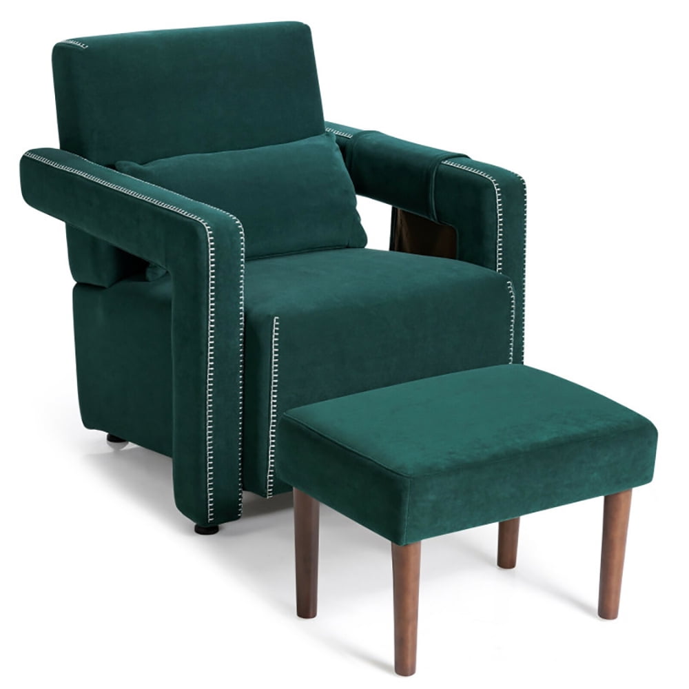 Finihen Accent Single Sofa Chair with Ottoman, Modern Berber Fleece Single Sofa Chair with Ottoman and Waist Pillow, for Living Room, Bedroom, Green Finihen Accent Single Sofa Chair with Ottoman, Modern Berber Fleece Single Sofa Chair with Ottoman and Waist Pillow, for Living Room, Bedroom, Green