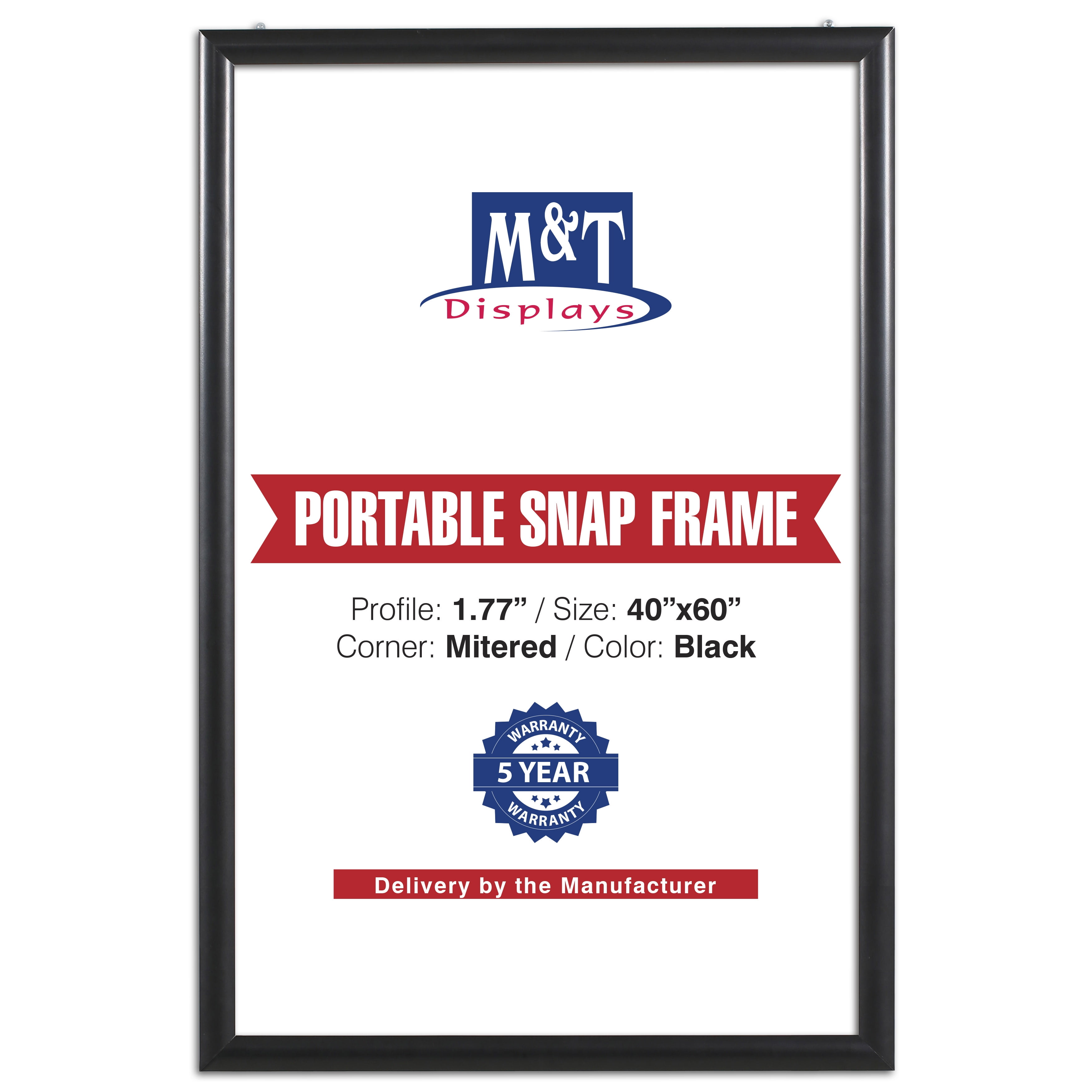 M&T Displays 36x48 Inch Black Aluminum Snap Poster Frame