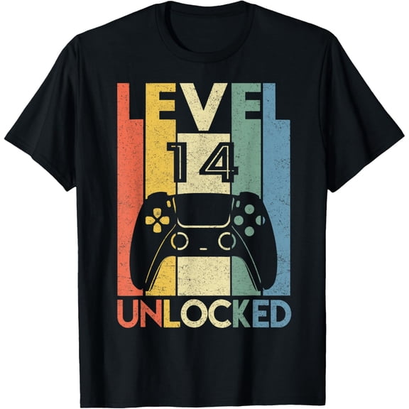 Exquisite and comfortable-Level 14 Unlocked Shirt Funny Video Gamer 14th Birthday Gift T-Shirt