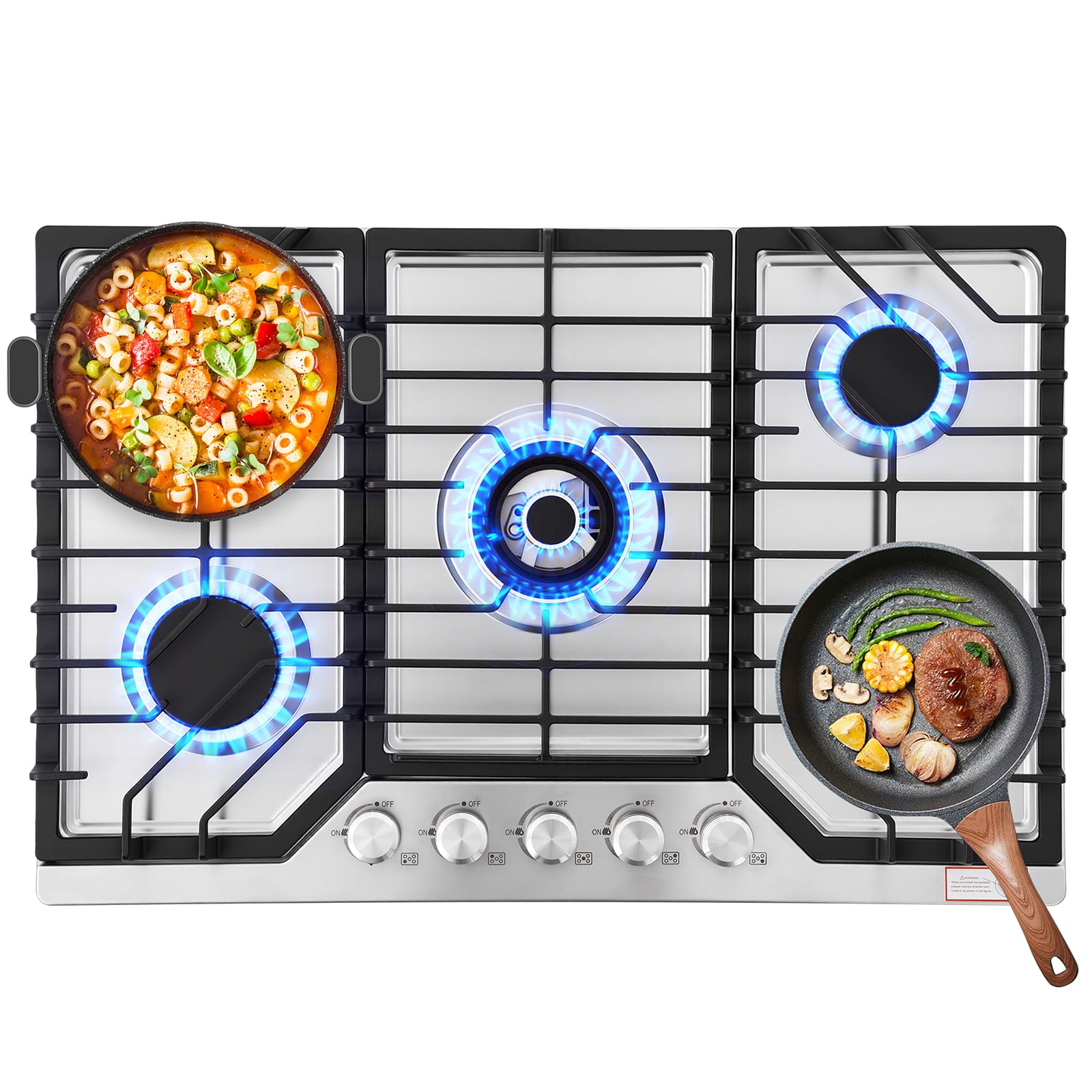 30 in. 5-Burner Gas Cooktop in Stainless Steel with Quick Boil and Simmer Burner
