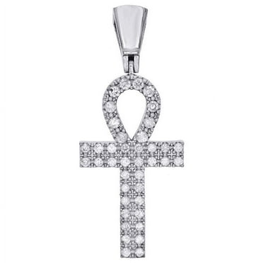 1Ct Round Cut Moissanite 14K White Gold Ankh Cross Pendant Without Chain Fine Jewelry for Women Gift