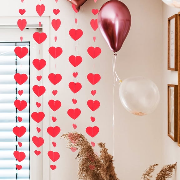 Topbathy 5Pack Heart Shaped Paper Garland for Valentine Decorations Red 78.60X3.93X0.04in