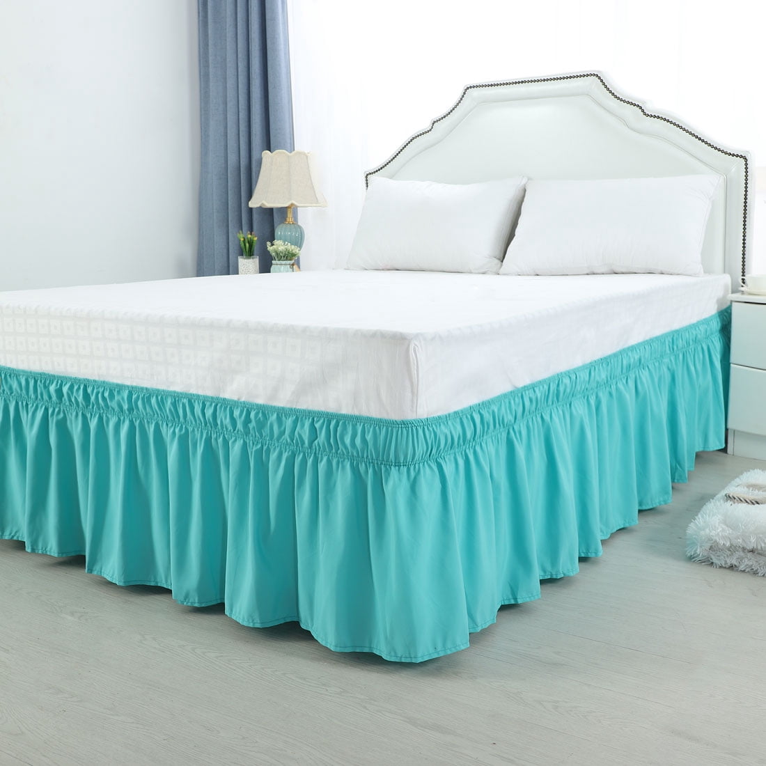Holzlrgus Polyester Wrap Around Dust Ruffle Bed Skirt 15" Drop for Twin Size Bed, Aqua Blue