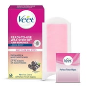 Veet Hair Removal Wax Strips With Shea Butter, Body Hair Remover For Women, Sensitive Skin, 40 CT