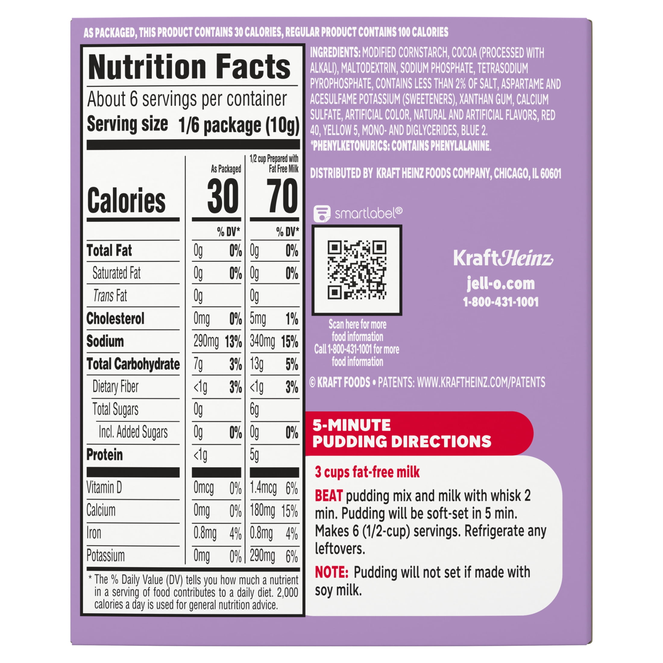 Jell-O Chocolate Flavor Zero Sugar Instant Reduced Calorie Pudding & Pie Filling, Family Size, 2.1 oz. Box