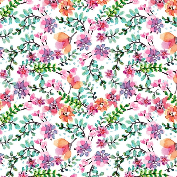 David Textiles Beautiful Ride Flowers White 100% Cotton Sold by The Yard