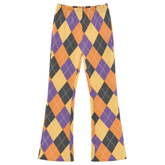 BZSMCE Halloween Argyle Print Flared Pants High‑Stretch Elastic Waist Bell‑Bottom Active Lounge Trousers Multi‑Size Pull‑On Casual Bottoms