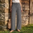 thumbnail image 2 of Linen Cotton Casual Pants For Women Drawstring Pocket Relaxed Road Trip Outfit Summer Soft Looking Draped Silhouette Streetwear Lightweight Comfort, 2 of 7