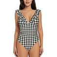 thumbnail image 2 of Yiaed Houndstooth Black And White Print Women's Ruffled One Piece Swimsuit V Neck Swimwear Slimming Monokini for Woman-Small, 2 of 8