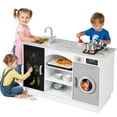 thumbnail image 3 of COCLUB Modern Wooden Play Kitchen Island for Kids, Pretend Play Center w/ Electronic Light & Sound Effects, Kids Kitchen Playset | Microwave, Washer, Ice Maker, Chalkboard & Accessories Included, 3 of 10