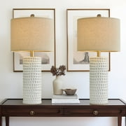 Oneach Ceramic Table Lamps Set of 2 for Living Room Bedroom Study 24.5 Modern White Bedside Nightstand Lamp