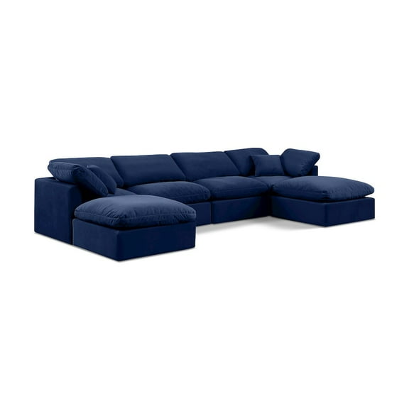 Meridian Furniture Indulge 129" Velvet U-Shaped Modular Sectional in Navy