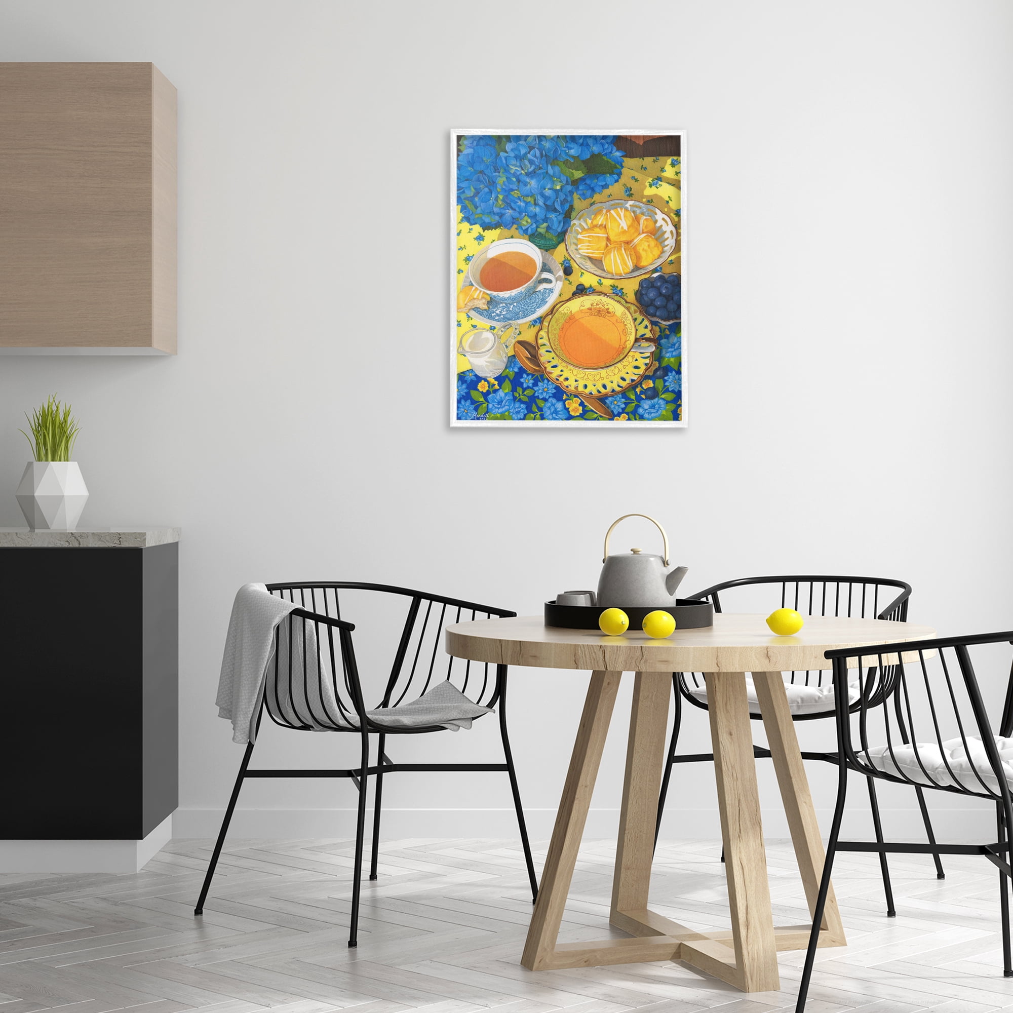 Stupell Industries Blue & Yellow Tea Party Food & Beverage Painting White Framed Art Print Wall Art, 24 x 30